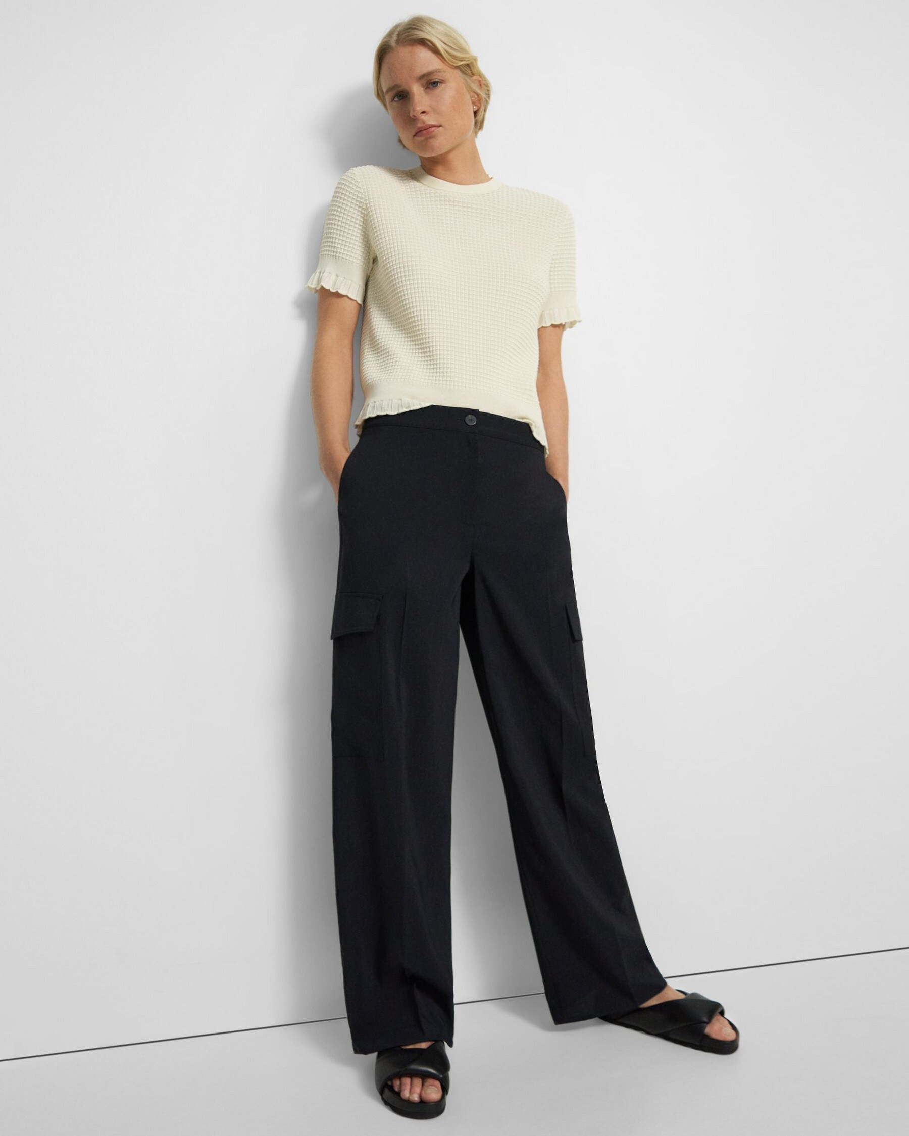 Wide-Leg Cargo Pant in Crisp Poly | Theory