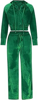 Womens 2 Piece Velour Tracksuit Set Sweatshirt Full Zip Hoodie Y2K Sweatsuit Casual Jogger High W... | Amazon (US)