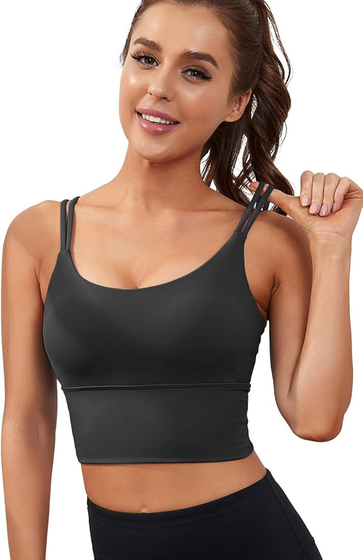 Everrysea Womens Longline Sports Bra Padded Yoga Workout Crop Tank Tops Strappy Camisole Fitness Shi | Amazon (US)