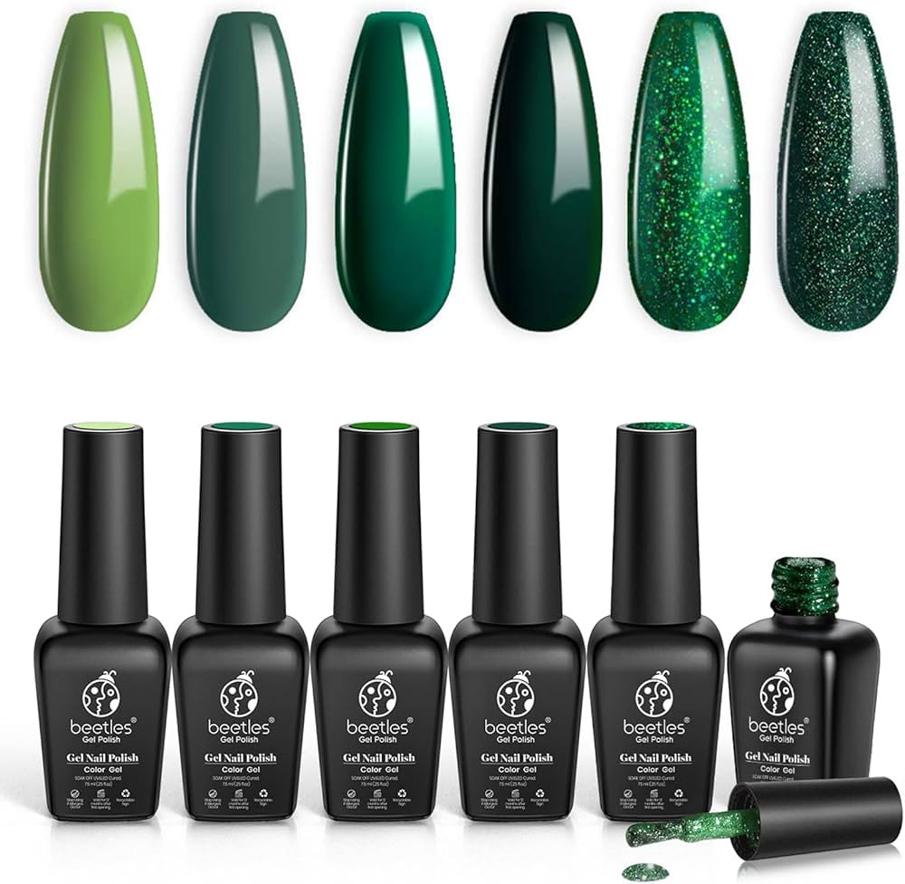 Beetles Carnival Evergreen Gel Nail Polish Set - 6 Pcs Glitter Green Sparkle Kit Soak Off Lamp Av... | Amazon (US)