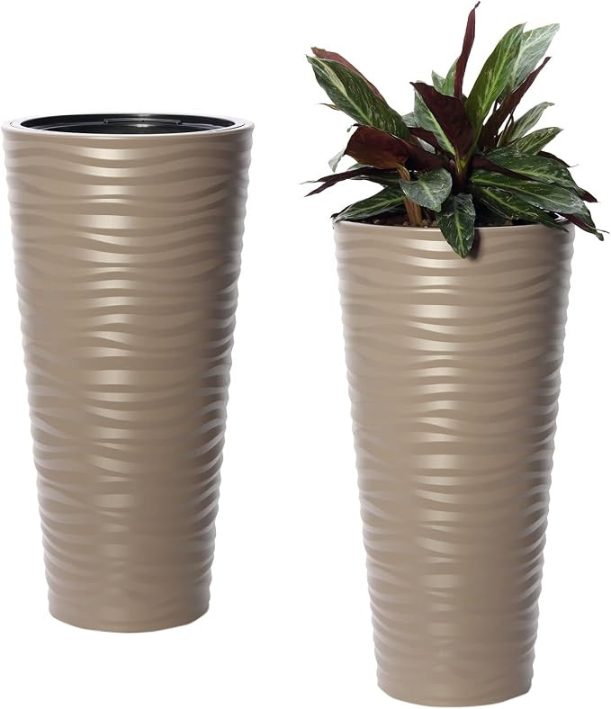 “Michigan Dunes” Tall Modern Round Flower Pot with Insert Set of Two (27 Inch, Brown) | Amazon (US)
