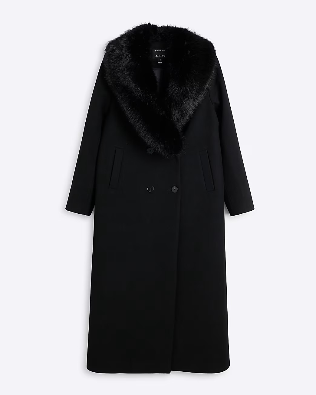 Black Faux Fur Collar Coat | River Island UK & IE