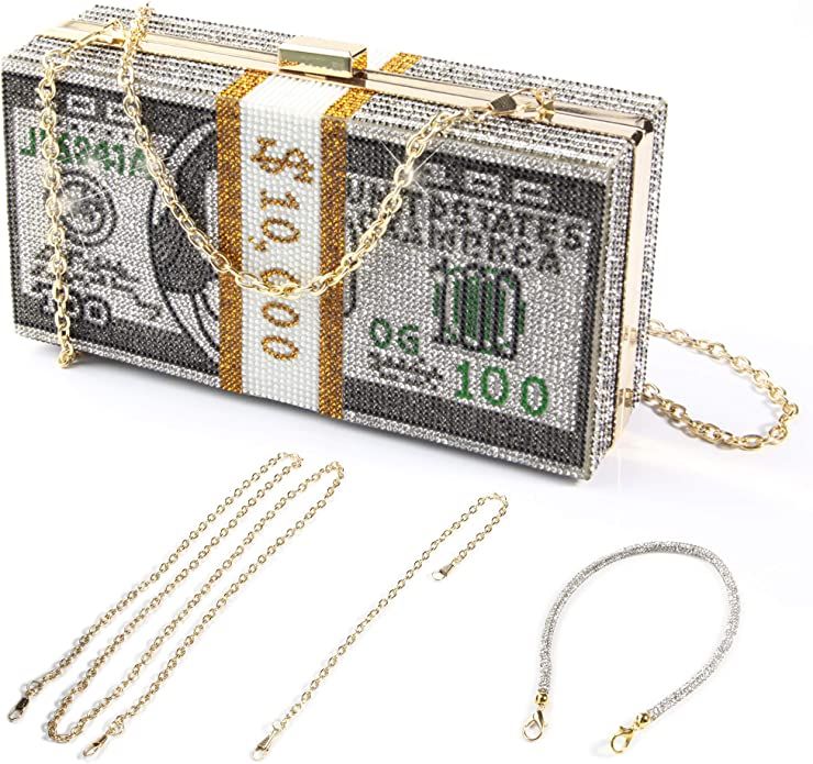 Money Clutch Purses for Women, Stack of Cash Dollars Crystal Clutch Purses | Amazon (US)