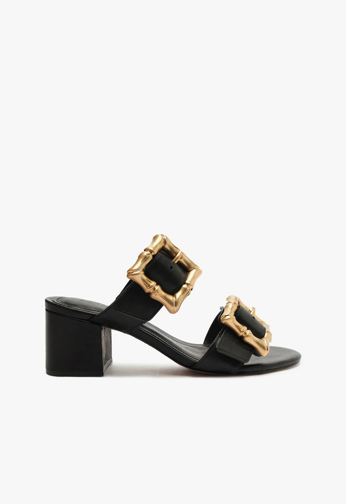 Enola Mid Block Leather Sandal - Black Block Heel Sandals | Schutz (US)