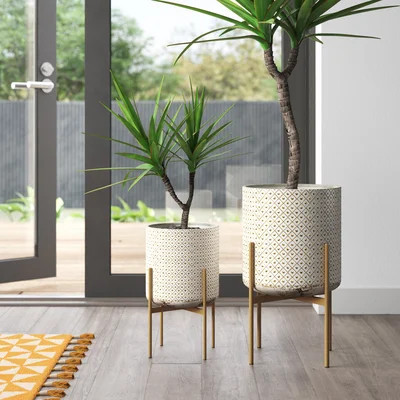 Lacey Round Metal Transitional Indoor Pot Planter Set | Wayfair North America