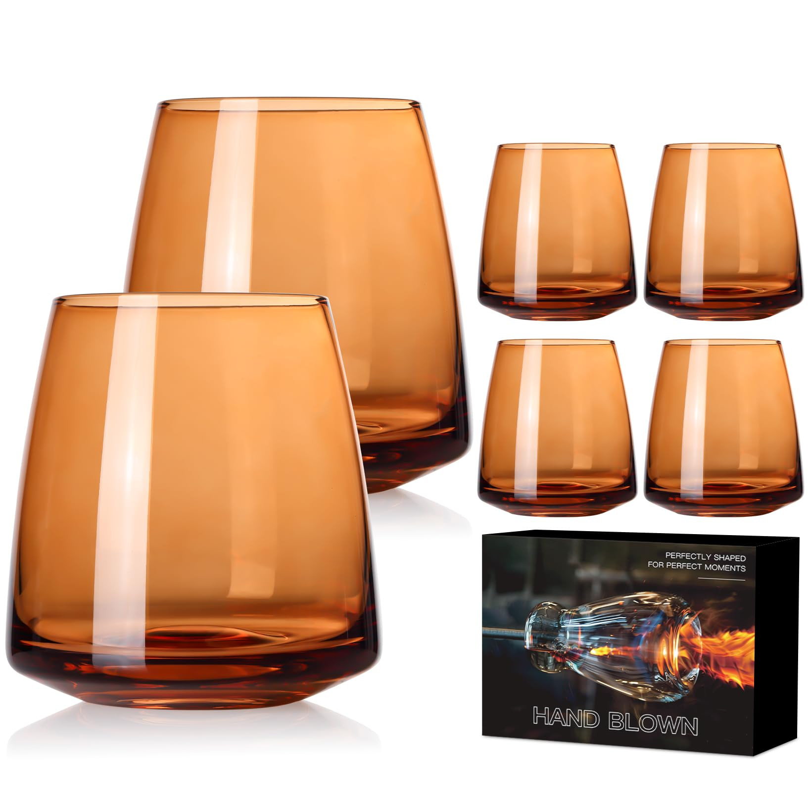 Brown Stemless Wine Glasses Set 6-Colorful Wine Glasses Stemless for Wine water,whiskies, juices,... | Amazon (US)