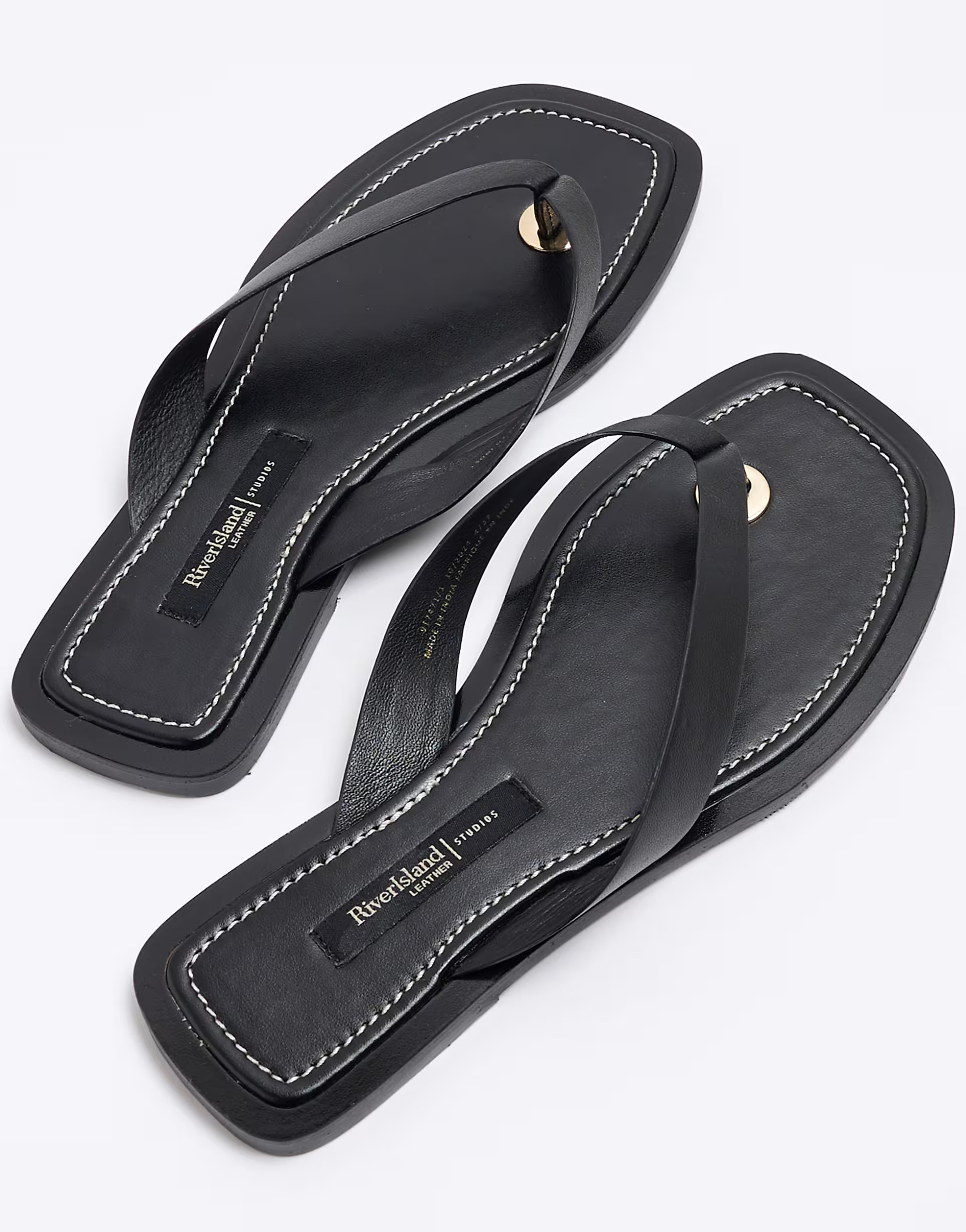 River Island leather toe thong flat sandal in black | ASOS (Global)