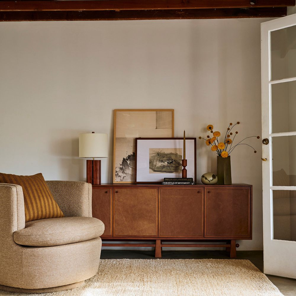 Pierce & Ward Leather Front Media Console (72") | West Elm (US)