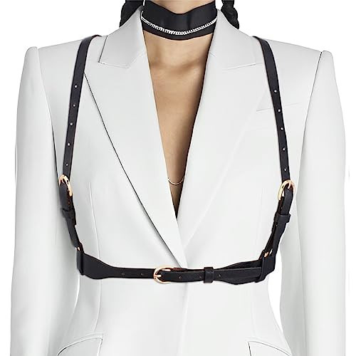 BODIY Plus Size Leather Harness Belt Goth High Waist Belt Fshion Black Body Harness Rave Pu Chest Accessories for Women | Amazon (US)
