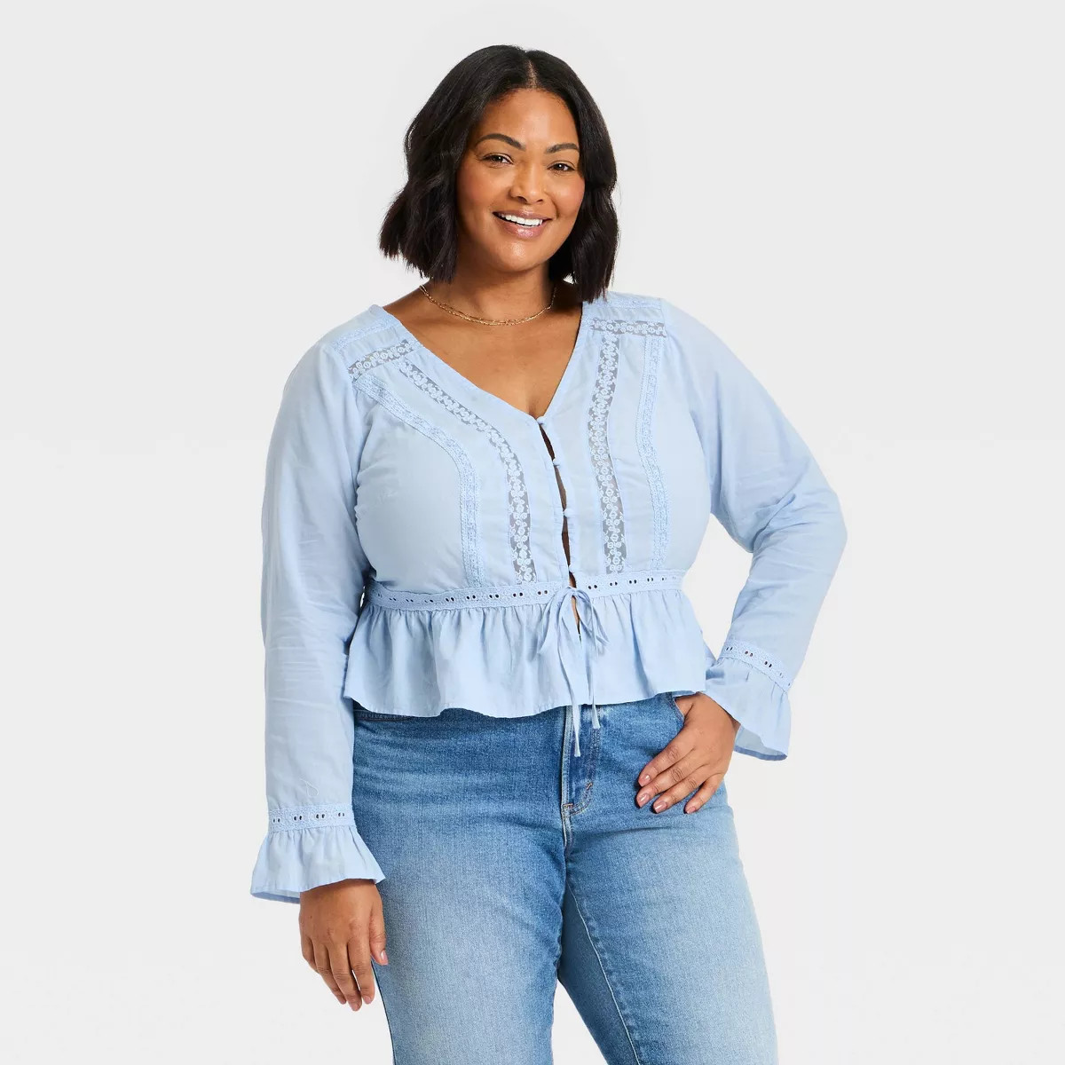 Women's Ruffle Long Sleeve Lace Trim Blouse - Universal Thread™ | Target