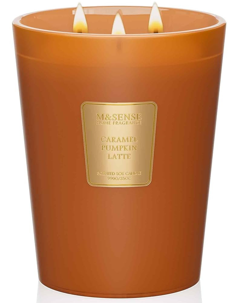 M&SENSE Large Candles Caramel Pumpkin Latte Scented, 3 Wick Natural Soy Candles for Home Scented,... | Amazon (US)