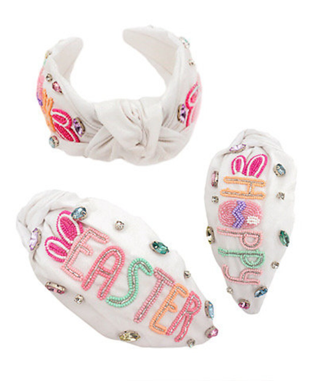 Hoppy Easter Headband / Seed Bead Beaded Knot Top / Bunny Rabbit / Eggs / Easter Outfit / White P... | Etsy (US)