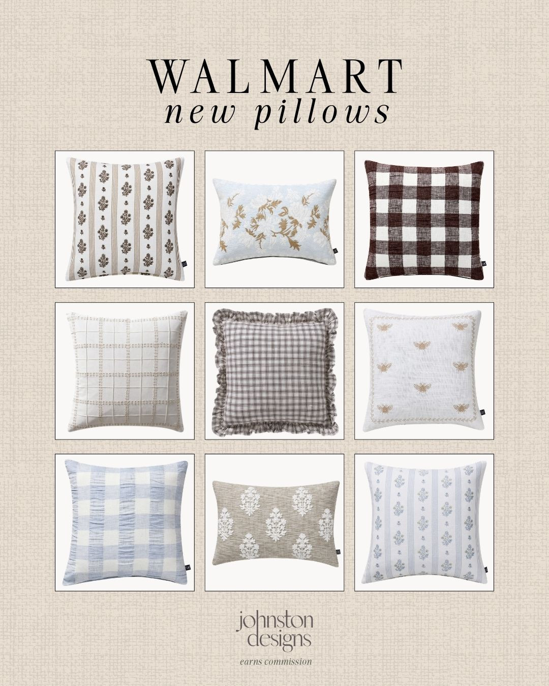 Walmart pillows new for spring! 🤍 These soft neutrals + classic patterns instantly elevate any space without overthinking it. Easy refresh for spring or year-round layering. ✨

Walmart home decor, neutral throw pillows, blue accent pillows, gingham pillow covers, floral print cushions, woven texture pillows, cottage style decor, traditional home accents, living room refresh ideas, affordable home finds 

 #LTKHome