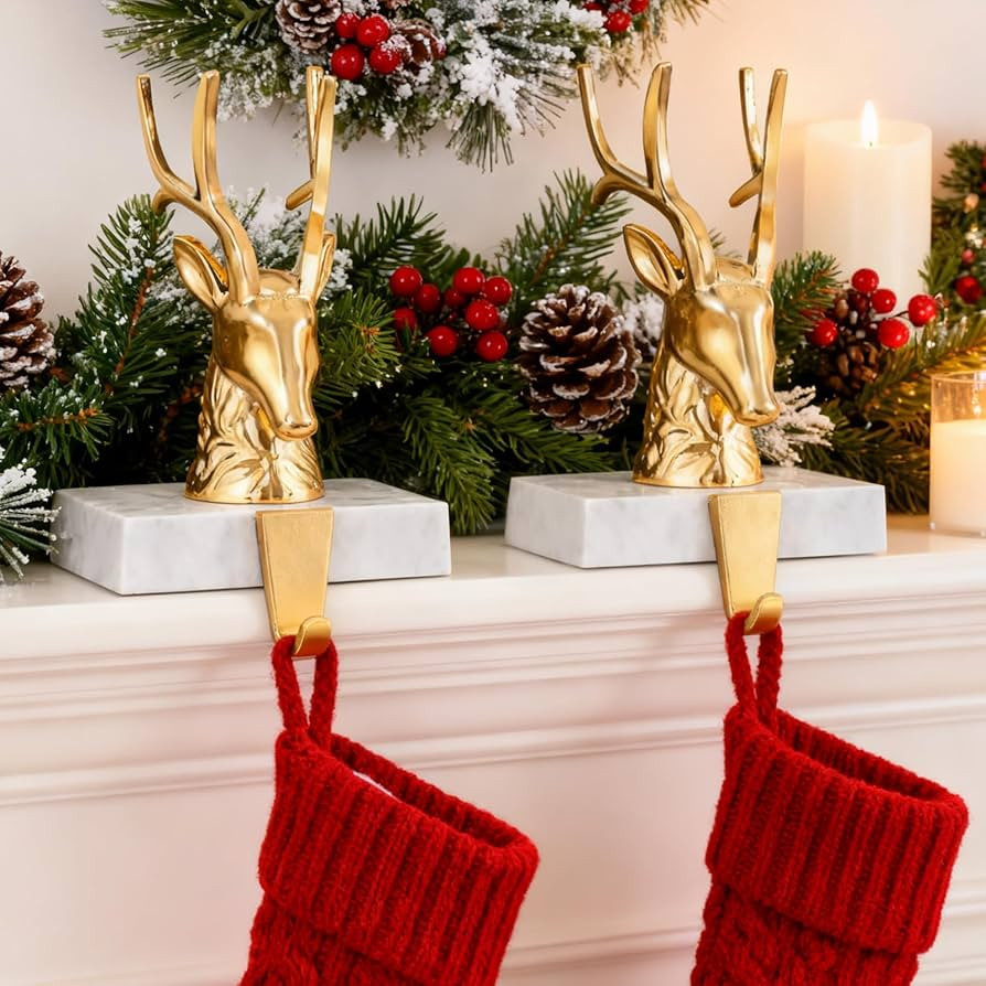 Fonder Mols Reindeer Christmas Stocking Holders for Mantle Set of 2, Deer Xmas Fireplace Hanger H... | Amazon (US)
