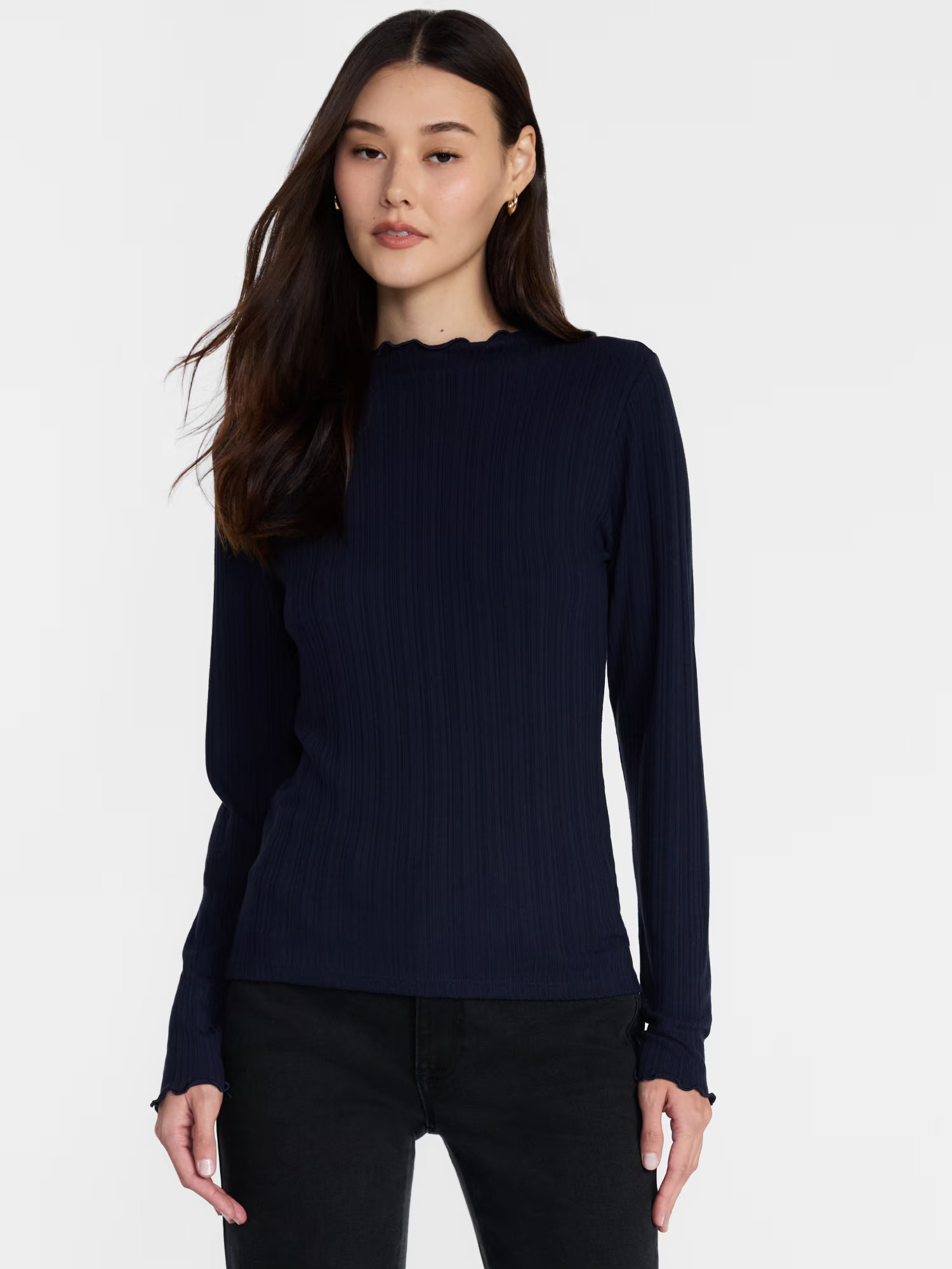 Scenario Women's Rib Mock Neck Top with Long Sleeves, Sizes XS-XXXL | Walmart (US)