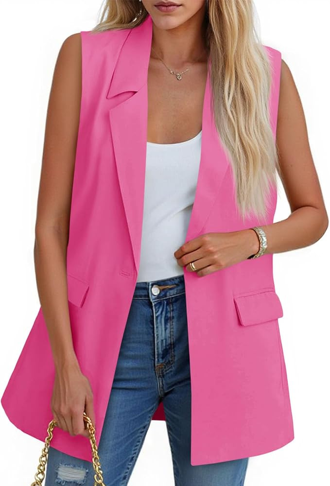 Cicy Bell Women's Sleeveless Blazer Vest Casual Open Front Single Button Summer Jacket with Pocke... | Amazon (US)