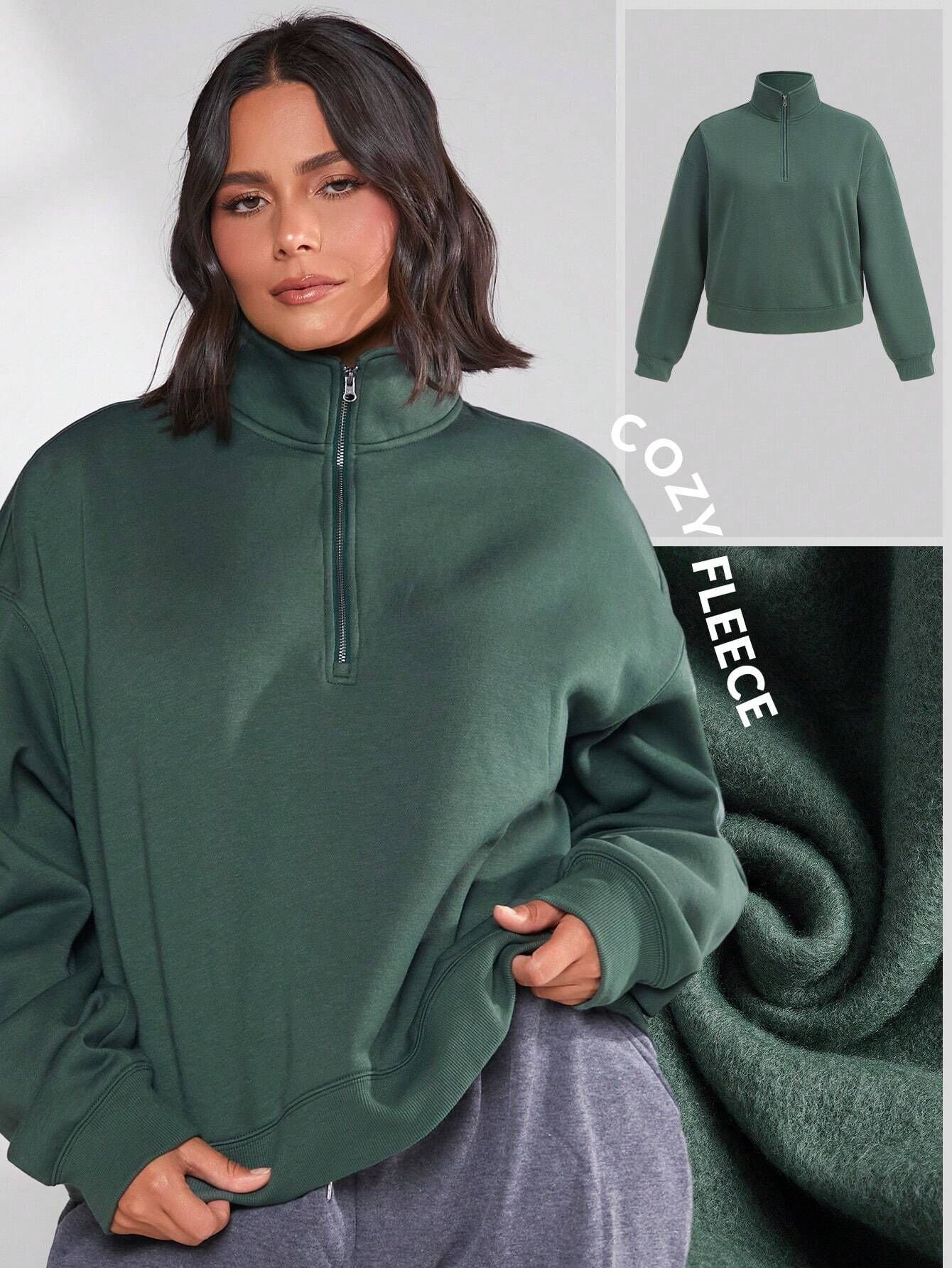 SHEIN BASICS Plus Cozy Fleece Half Zip Drop Shoulder Sweatshirt | SHEIN