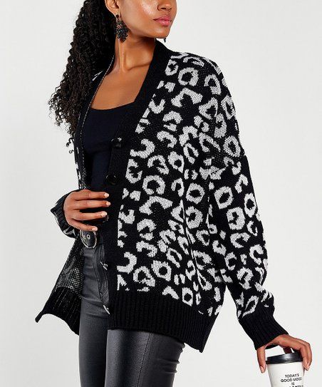CCK Style Black & White Leopard Button-Up Cardigan - Women | Zulily