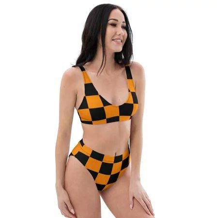 Black and Orange Checker High Waisted Bikini Set | Walmart (US)