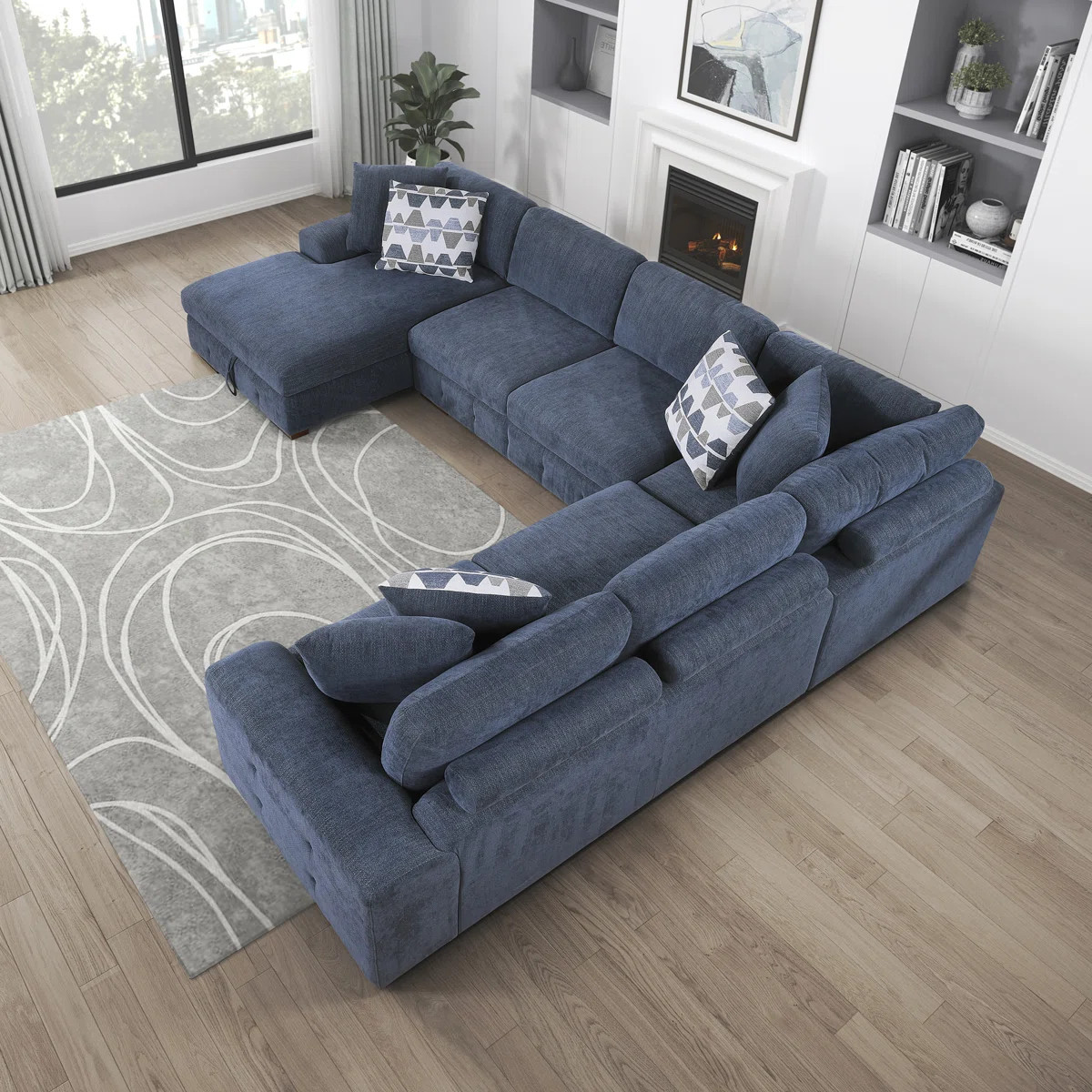 Odesser 4-Piece Chenille Sectional Sofa Sleeper with Chaise | Wayfair North America