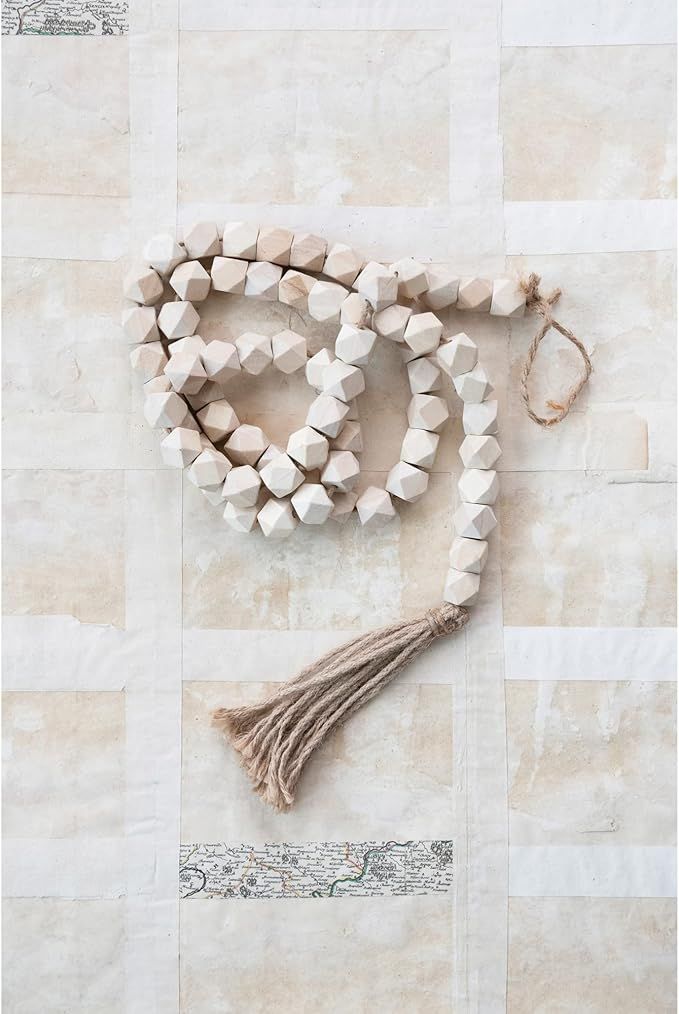 Creative Co-Op Paulownia Wood Bead Garland with Tassel, Natural | Amazon (US)