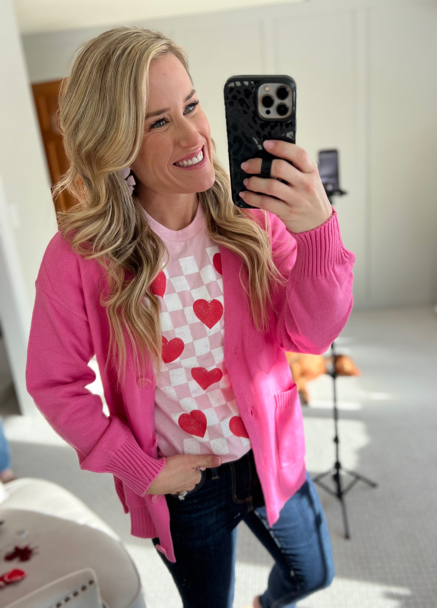 Pink sweater
Pink cardigan
Heart tee 

#LTKstyletip #LTKsalealert #LTKSeasonal