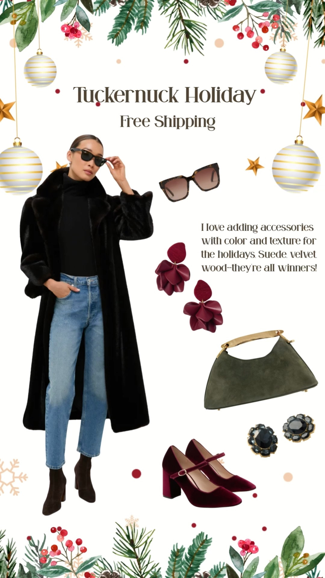 Texture is the name of the game this holiday season. 🎄 Faux fur (or real if you like), suede, velvet, glass, and wood all make for eye popping outfits! 👀

💋 P.S. If you follow, save, share, or shop my posts here on LTK or my blog The Patranila Project, thank you! I really appreciate you being part of this community and shopping with me. 

Holiday style, fur coat, outerwear, suede purse, velvet shoes, holiday shoes, holiday outfit, winter wear, tortoise sunglasses, faux fur jacket, glass earrings, holiday earrings, holiday jewelry, accessories for holiday, holiday accessories, new year's eve outfit, holiday party outfit, sequined skirt 
#ltkover40 #ltkmidsize #LTKfindsunder100 
#LTKSeasonal 

#LTKGiftGuide #LTKHoliday #LTKFindsUnder50