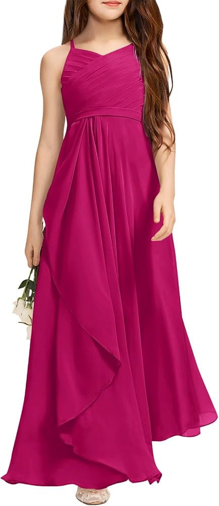 Imily Bela Girls A-Line Halter Dress Junior Bridesmaid Flower Girl Flowy Chiffon Maxi Dresses Wed... | Amazon (US)