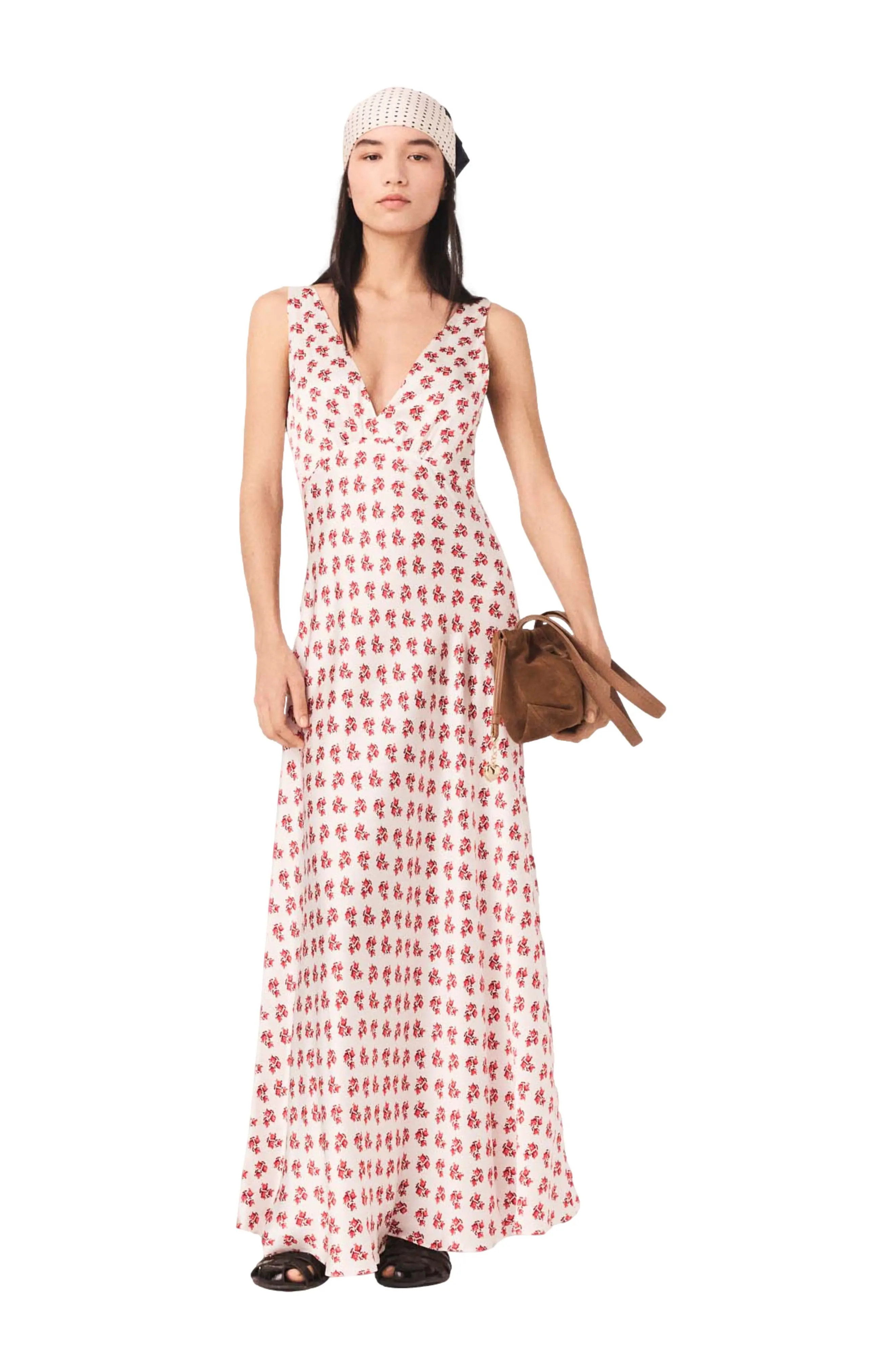 maje Patterned silk dress in Red Small Flowers Print at Nordstrom, Size 34 Eu | Nordstrom
