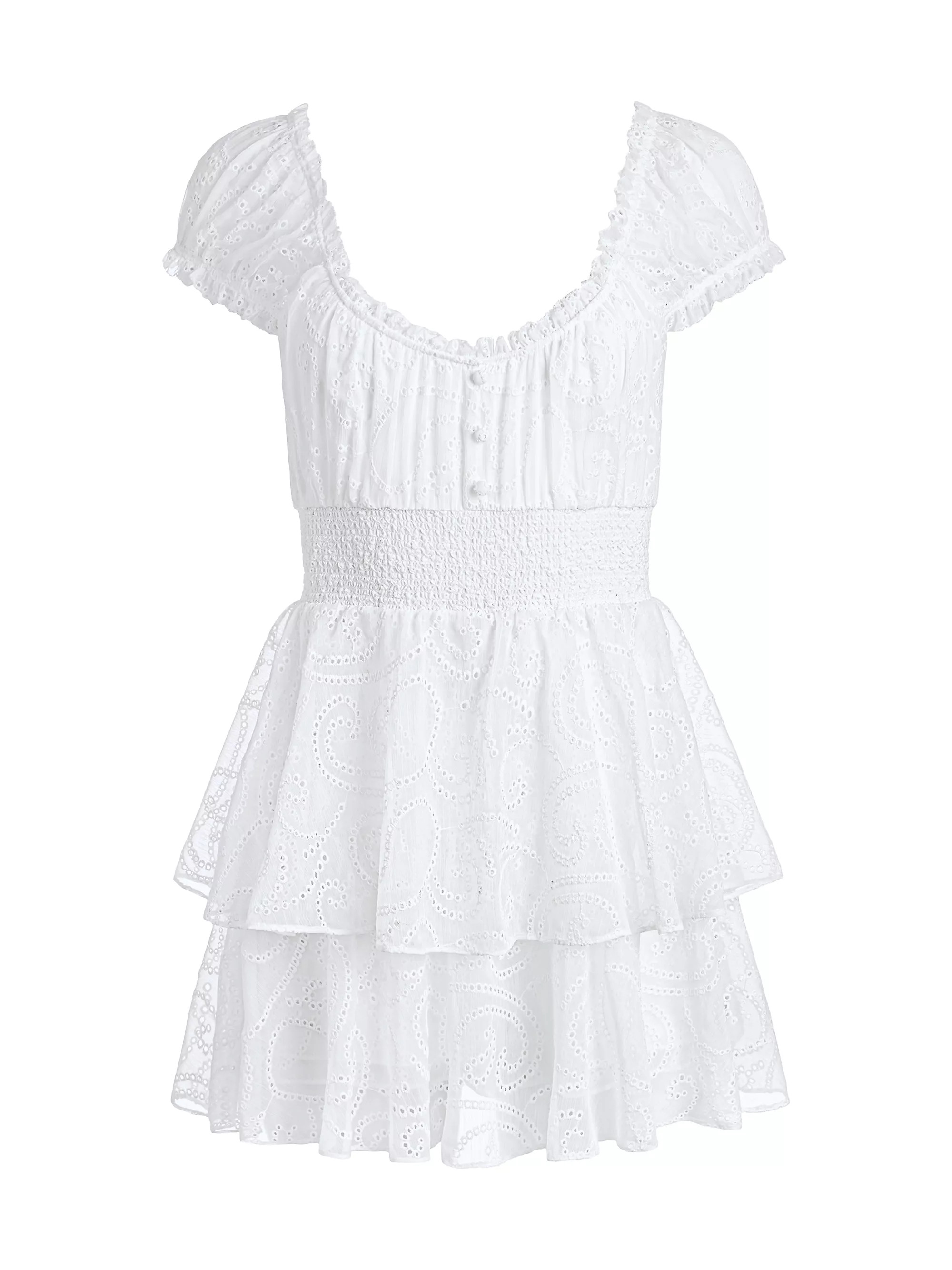 Shop Alice + Olivia Gracie Eyelet Chiffon Romper | Saks Fifth Avenue | Saks Fifth Avenue