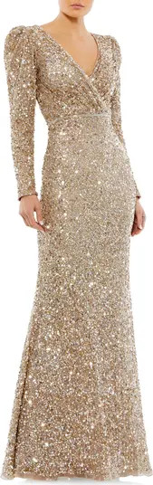 Long Sleeve Sequin Trumpet Gown | Nordstrom