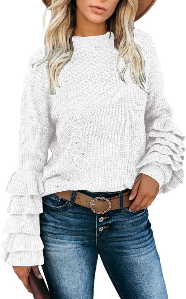 Valphsio Womens Smocked Blouse Puff Long Sleeve Crop Top Waisted Ruffle Shirred Shirts | Amazon (US)