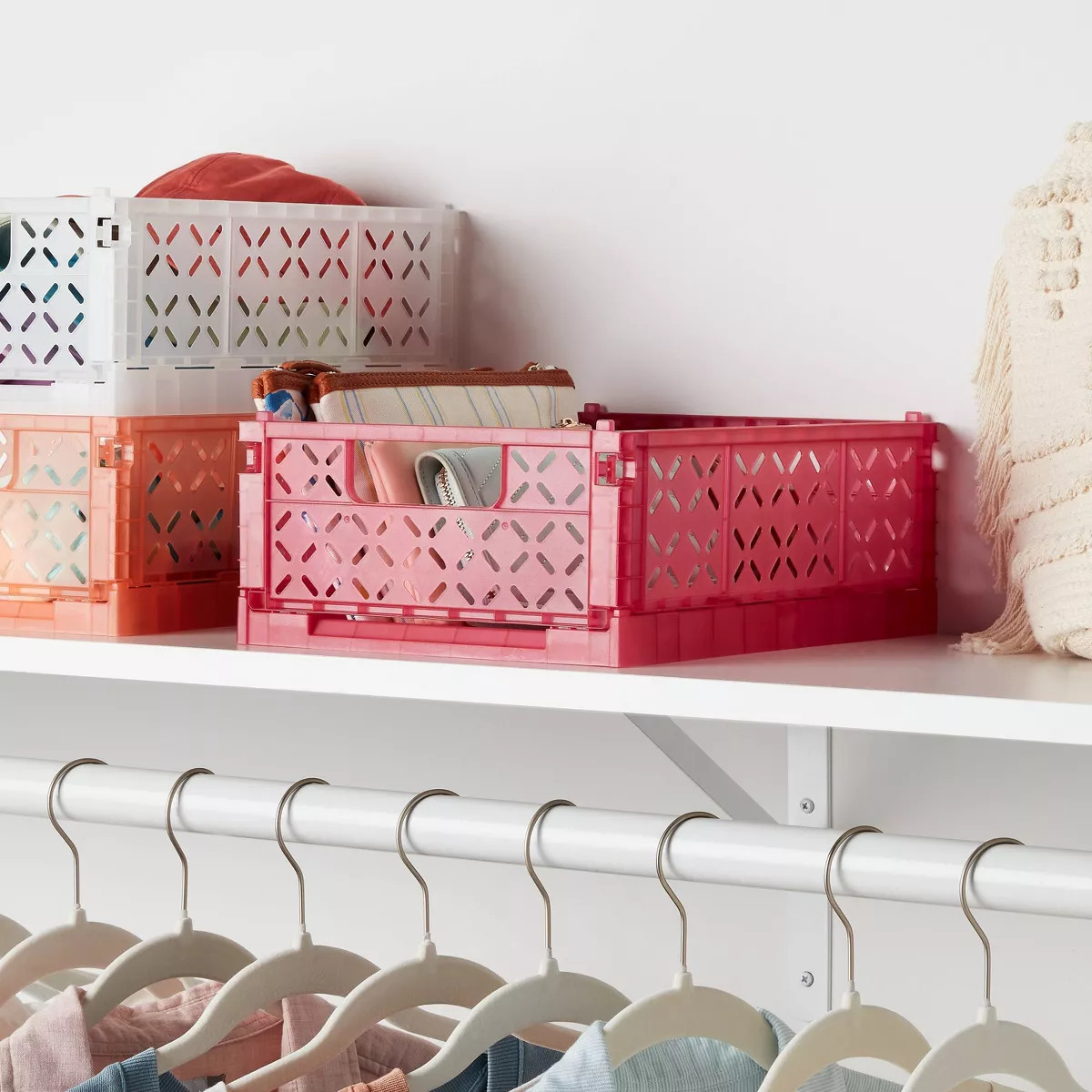 Rectangular Plastic Foldable Medium Crate Pink - Brightroom™ | Target