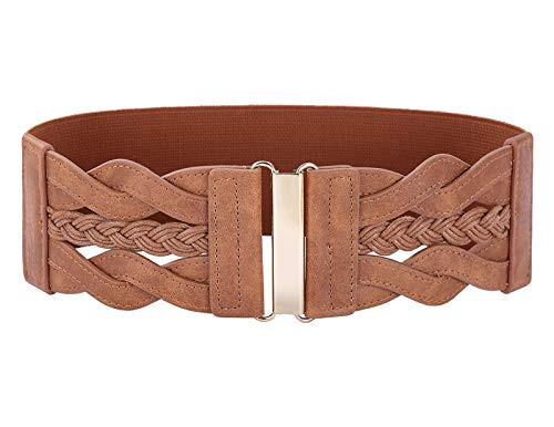GRACE KARIN Women's Plus Size Belt Stretchy Retro Wide Waist Cinch Belt(Brown,XL) | Amazon (US)