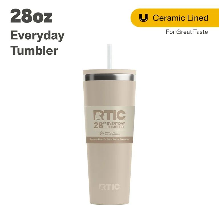 RTIC 28 oz Ceramic Lined Everyday Tumbler, Spill-Resistant Straw Lid, Beach | Walmart (US)