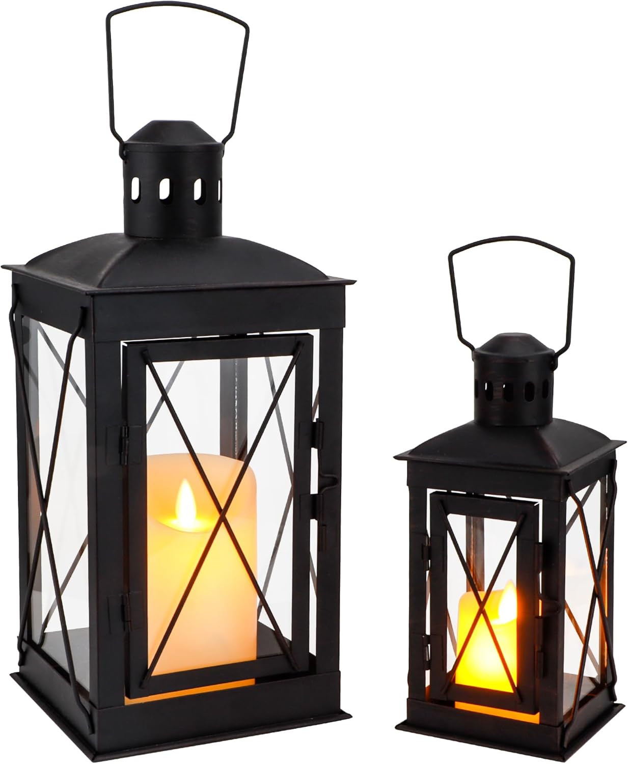 TRIROCKS Set of 2 Decorative Candle Lantern 12'' & 8'' High Metal Candle Holder Hanging Lantern P... | Amazon (CA)