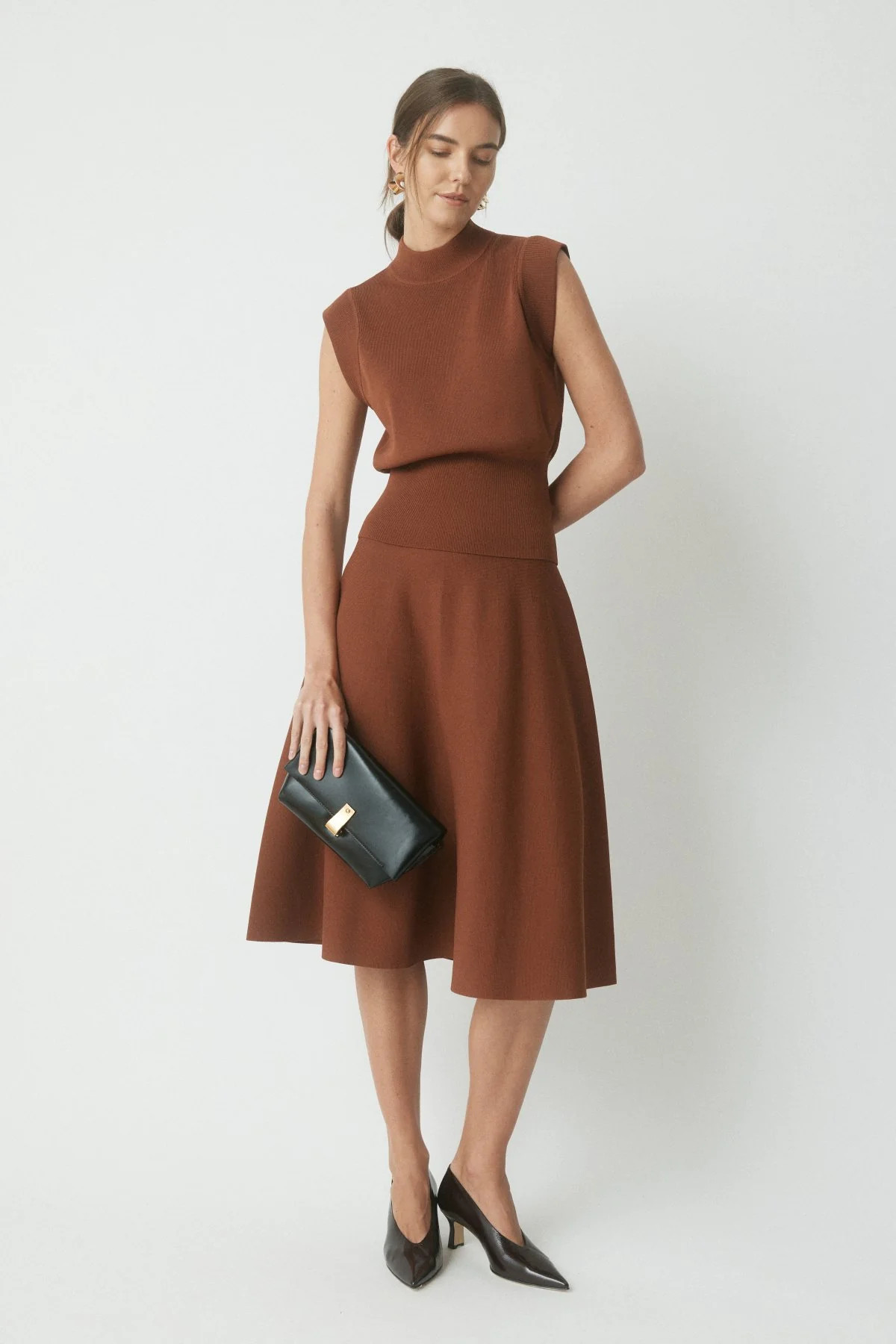 Casey Milano Crepe Knit Top - Cognac | Perri Cutten