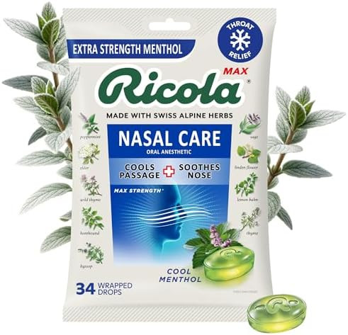Ricola Max Cool Menthol Nasal Care Large Bag | Cough Suppressant Drops | Dual Action Liquid Cente... | Amazon (US)
