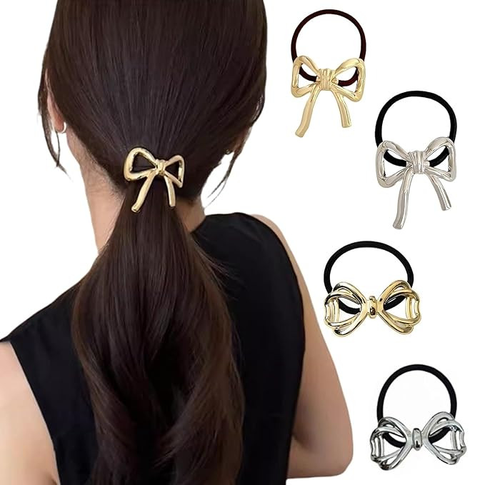 4pcs hair bow metal hair tie hair cuffs for ponytails gold hair cuffs | Amazon (US)
