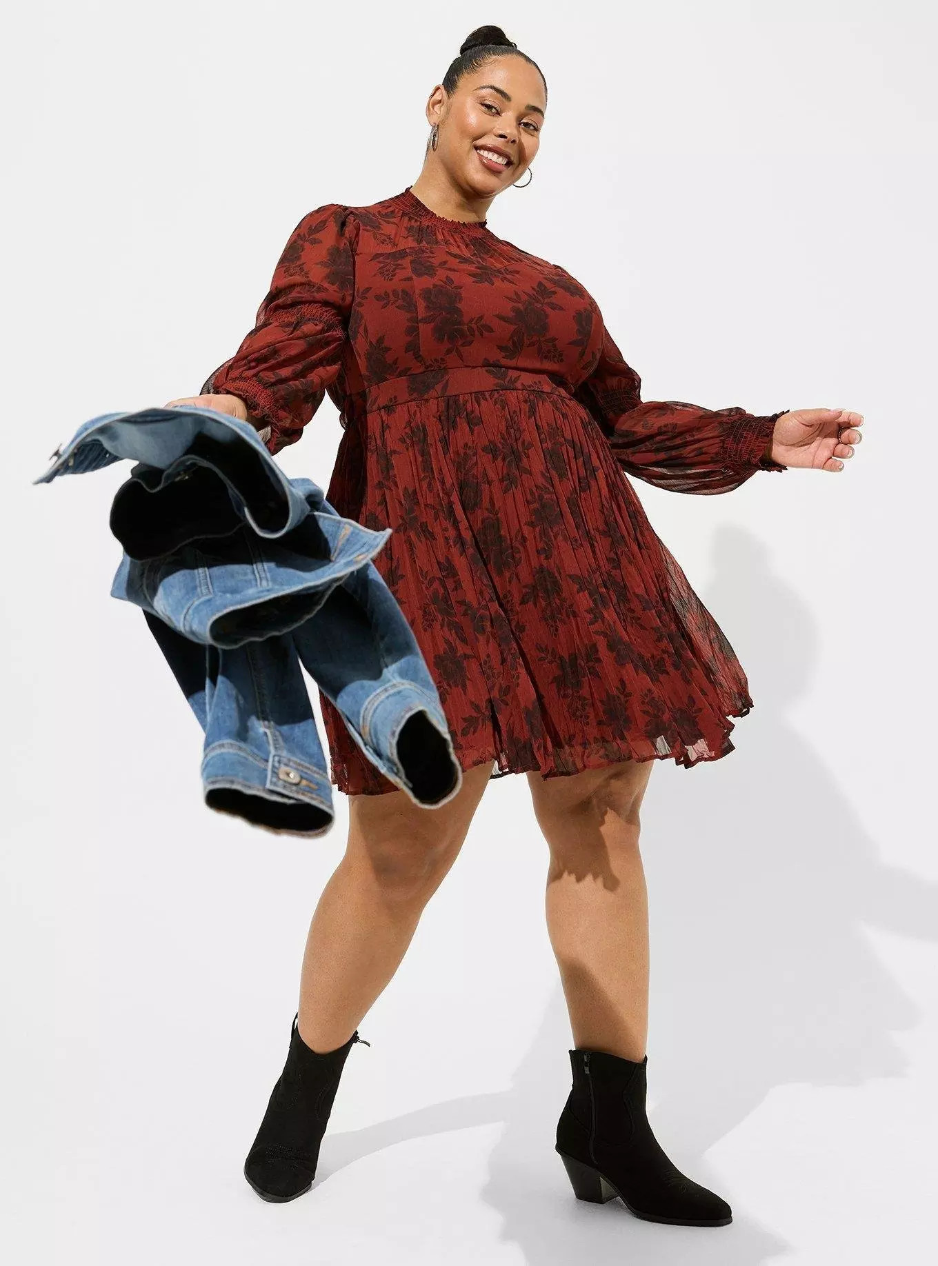 Mini Turtleneck Crinkle Chiffon Pleated Dress | Torrid (US & Canada)
