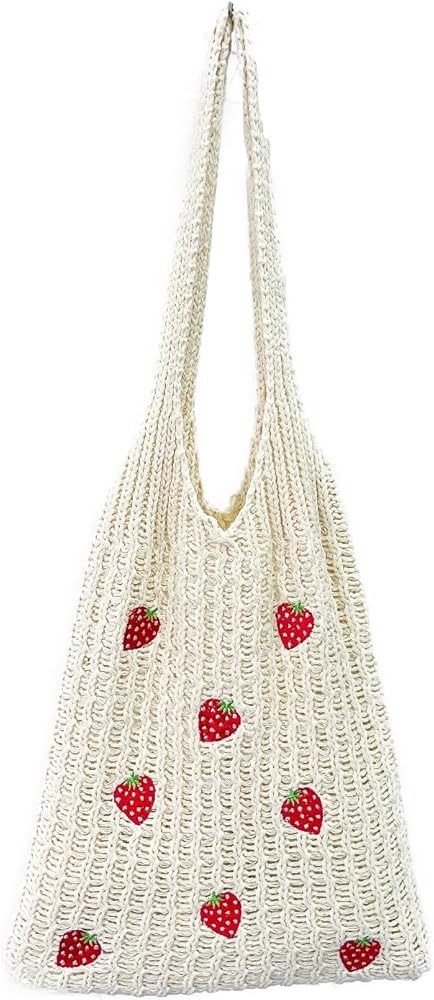 Stizimn Cute Strawberry Pattern Tote Bag Crochet Tote Bag Shoulder Bag Handbags Knitting Bag Aest... | Amazon (US)