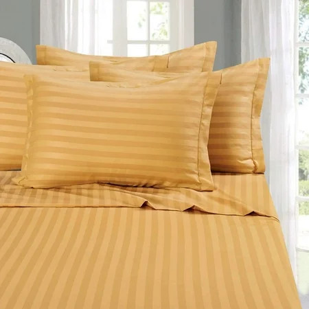 1800 Thread Count Egyptian Quality Luxurious Wrinkle Resistant 6 Piece DAMASK Stripe Bed Sheet Set, Queen Camel/Gold | Walmart (US)