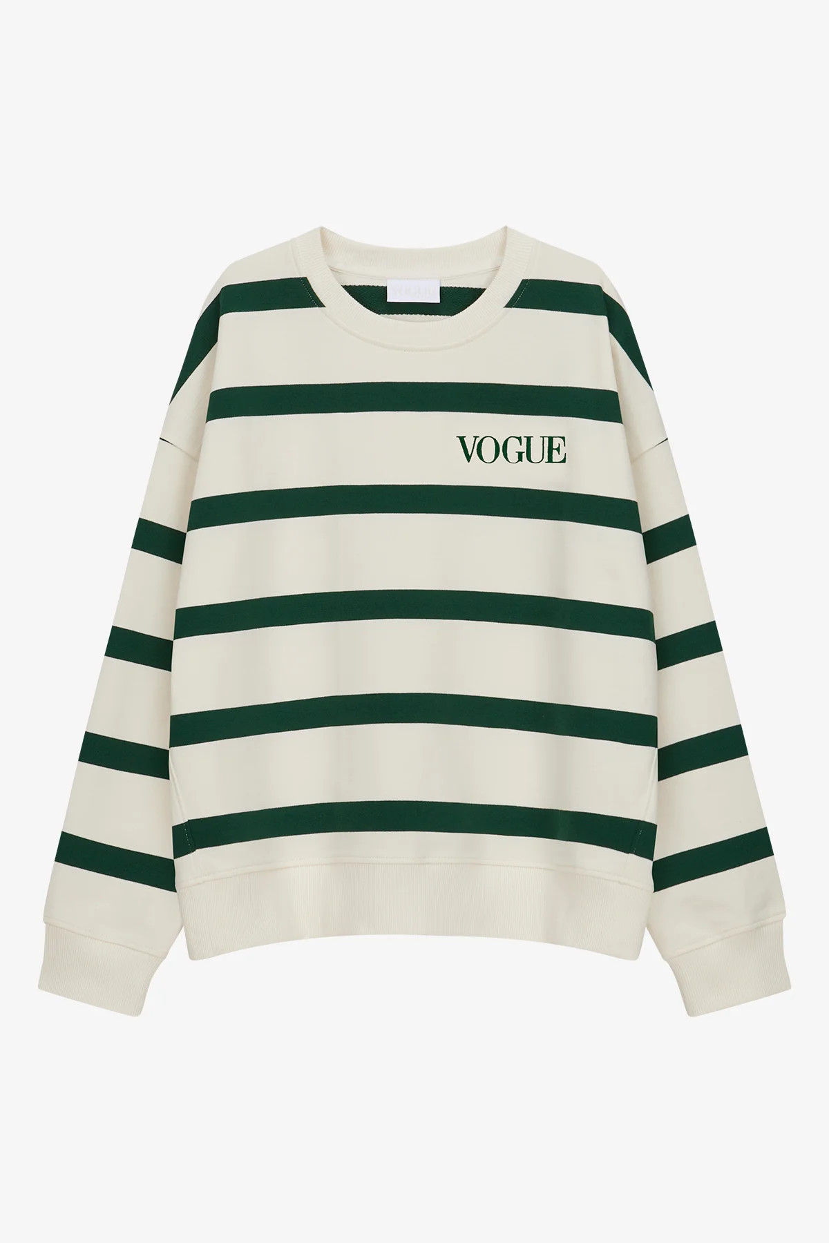VOGUE Sweatshirt gestreift Dunkelgrün mit Logo-Stickerei | VOGUE Collection Germany