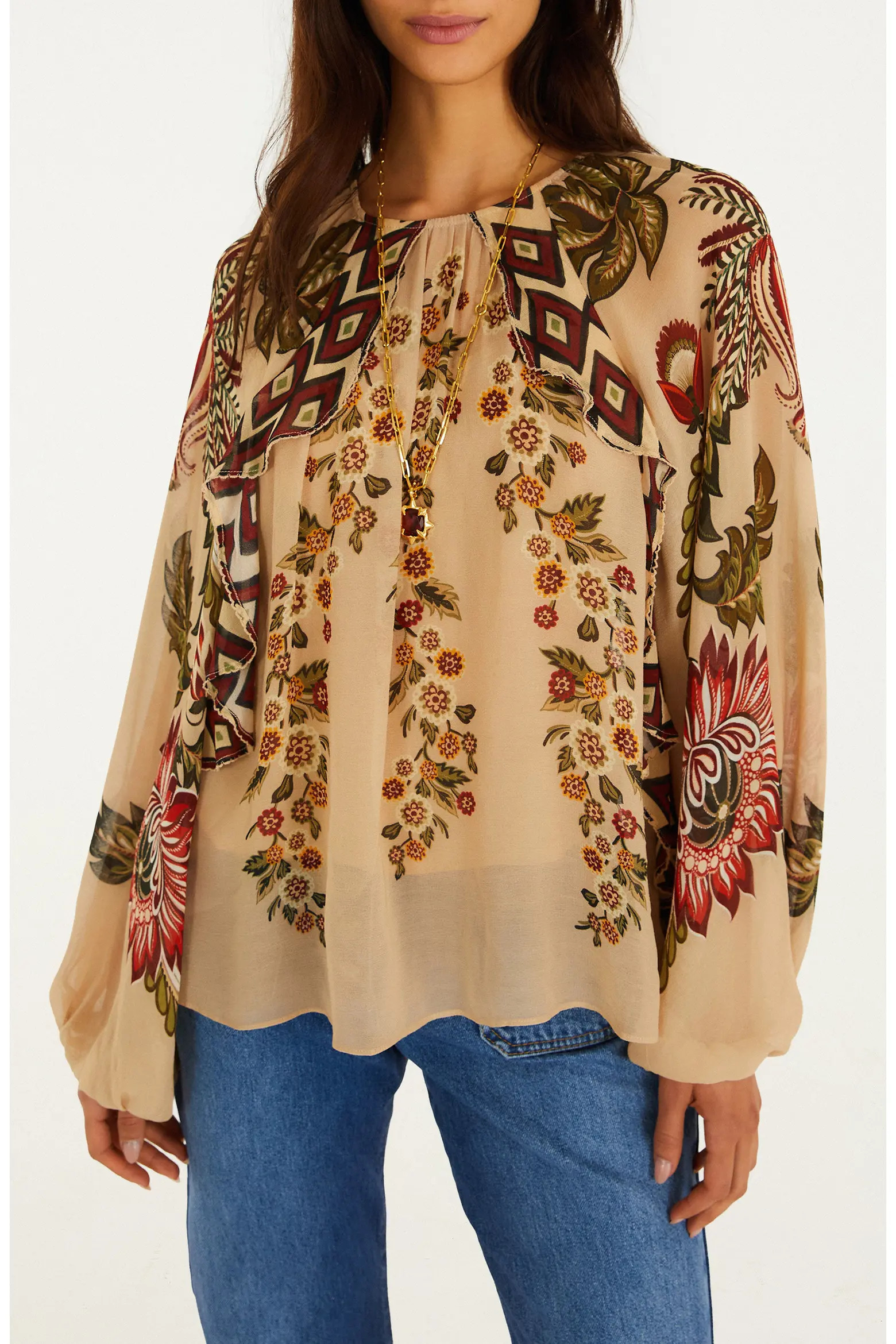 FARM Rio Ligia Floral Cascade Long Sleeve Top (Women) | Nordstrom | Nordstrom