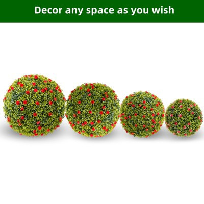 Artificial boxwood spherical bonsai with flowers—suitable for decoration, with strong weather resistance，2pcs, Red, Diameter 52cm | Target