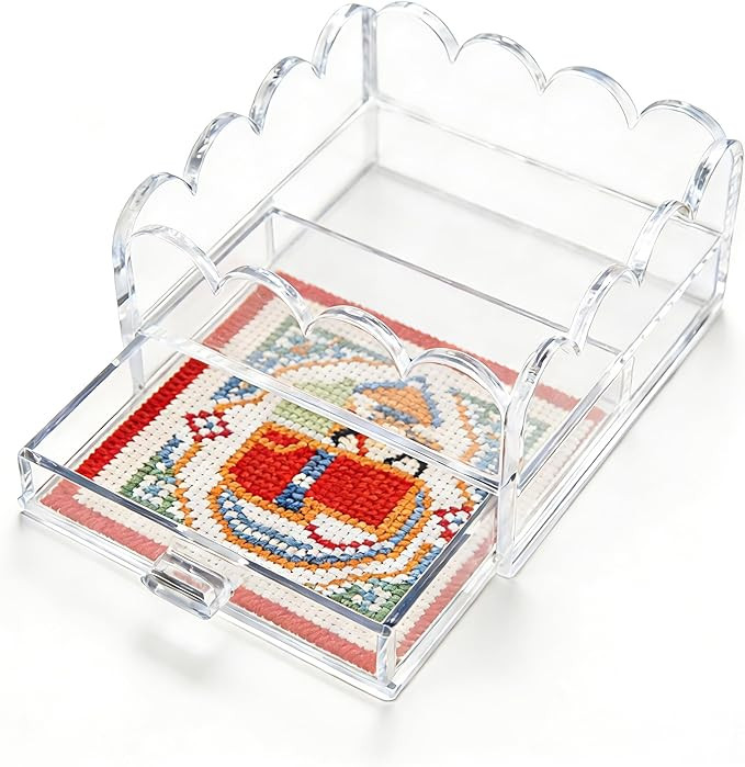Clear Acrylic Trays for Needlepoint with Insert Drawer 4" x 4", HKKZYT Small Scalloped Acrylic Tr... | Amazon (US)