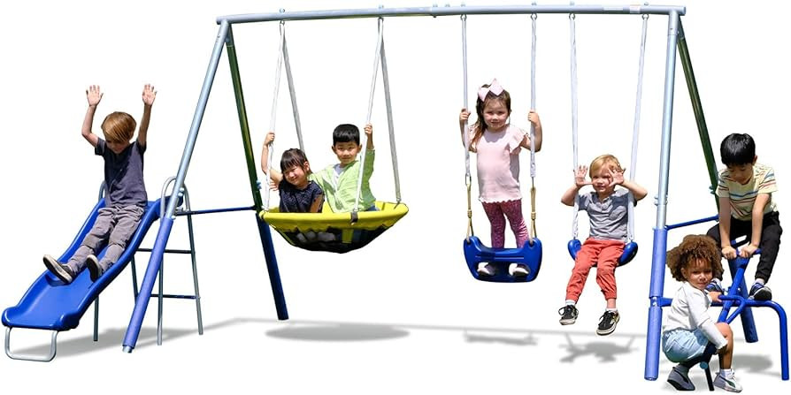 Sportspower Taylor 700lbs Galvanized Metal Swing Set for Kids for Backyard & Outdoors with Teeter... | Amazon (US)