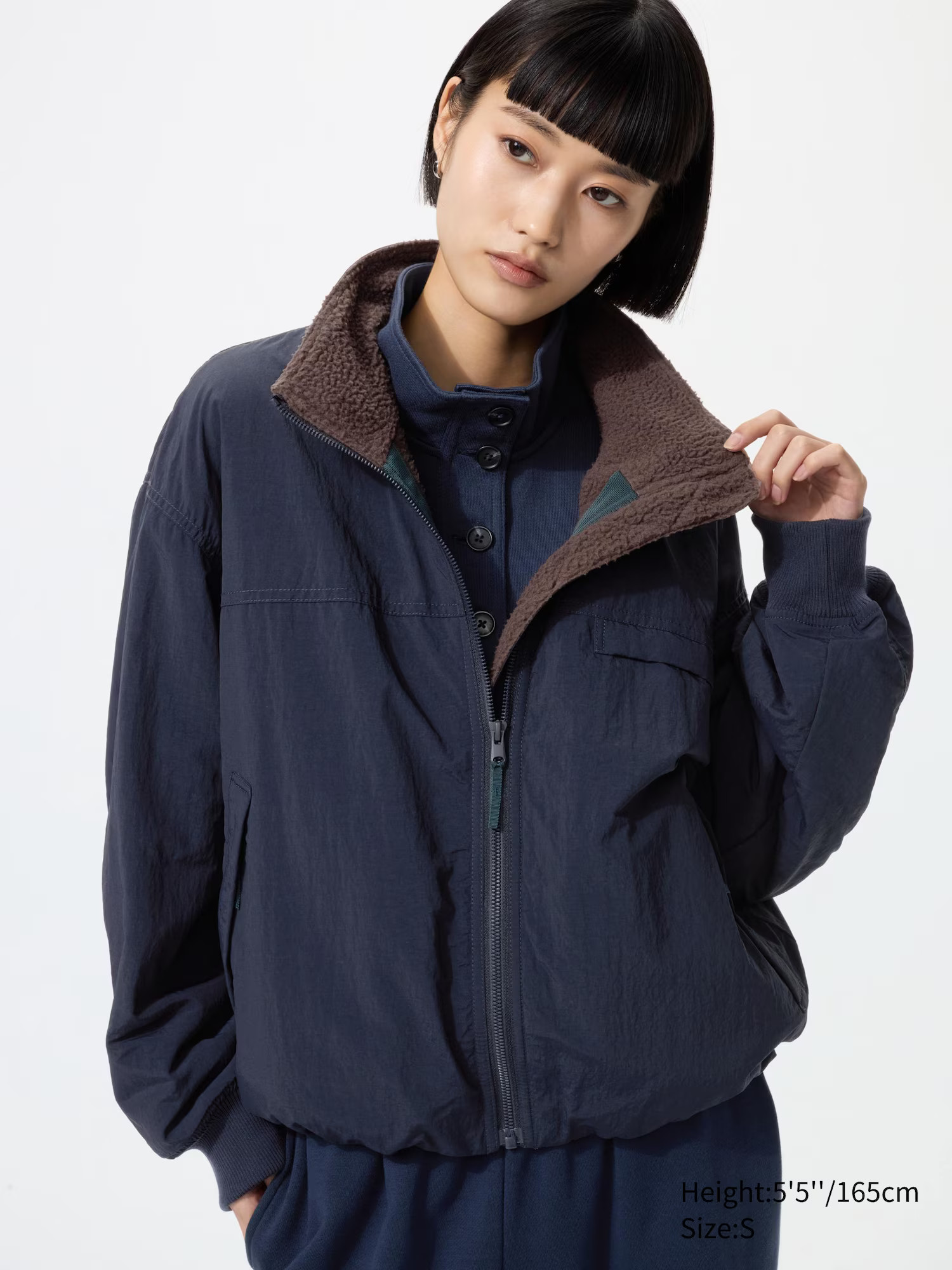 UNIQLO Women's Fleece Lined Stand Blouson Jacket, Navy, Small | UNIQLO (US)