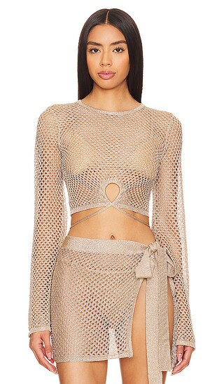 x REVOLVE Sana Metallic Open Stitch Top in Gold | Revolve Clothing (Global)