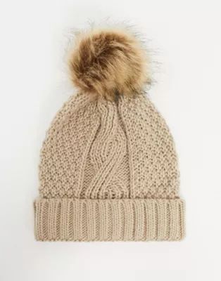Boardmans darby cable knit hat with pom pom in oatmeal | ASOS (Global)